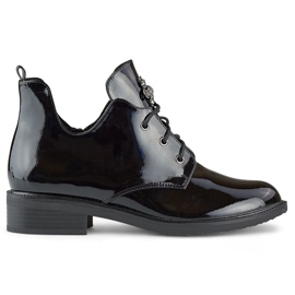 Stivaletti stringati in vernice nera con suola piatta nero