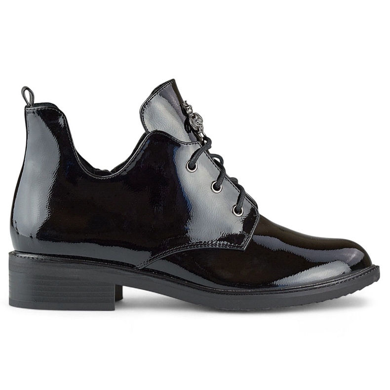 Stivaletti stringati in vernice nera con suola piatta nero