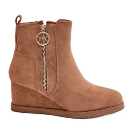 Stivali con zeppa isolanti con cerniera decorativa, Eco suede Camel Leretha marrone