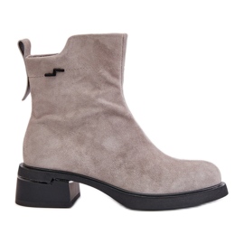Stivali da donna isolanti in pelle scamosciata naturale con cerniera, Grigio Vinceza 66696