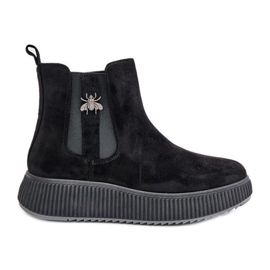 Stivali Slip-On Da Donna Con Plateau Con Spilla, Eco Camoscio, Ciatheia Nero