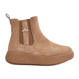 Stivali Slip-On Da Donna Con Plateau Con Spilla, Eco Camoscio Marrone, Ciatheia
