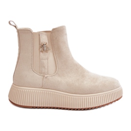 Stivali Slip-On Da Donna Con Plateau Con Spilla, Eco Camoscio, Ciatheia Beige Chiaro