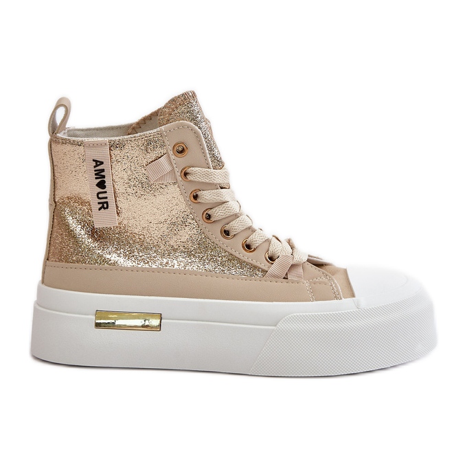 Sneakers Alte da Donna con Plateau Beige e Oro Averira