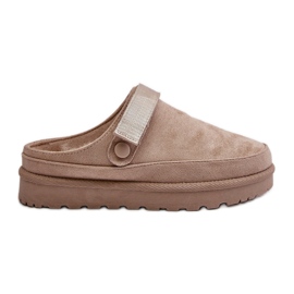 Infradito da donna beige con fodera in pelliccia sulla piattaforma Azida