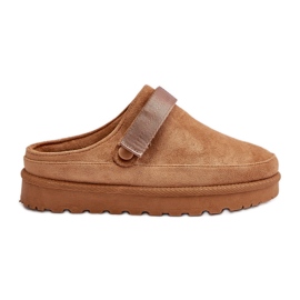 Infradito da donna foderati in pelliccia su piattaforma Azida color cammello marrone
