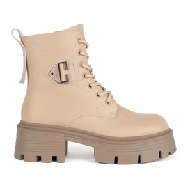 Stivaletti in pelle beige con suola spessa