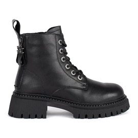 Stivaletti da donna stringati in pelle nera nero