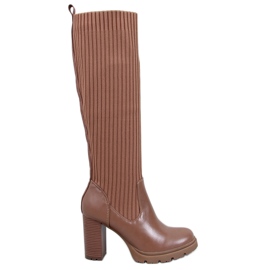 Stivali Jaida Khaki con tacco alto e tomaia elastica marrone