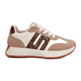 Sneakers Leopardate da Donna, Scarpe Sportive con Plateau, Thari Beige