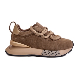 Sneakers da donna in pelle scamosciata con plateau e allacciatura spessa Artiker 54C1466 Marrone chiaro