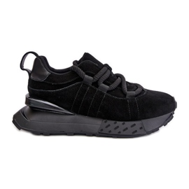 Sneakers da Donna in Pelle Scamosciata con Plateau Con Allacciatura Spessa Artiker 54C1464 Nero
