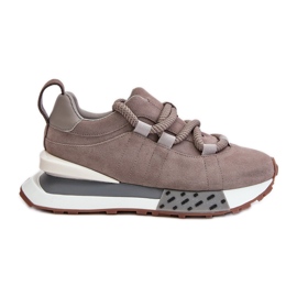 Sneakers da Donna in Pelle Scamosciata con Plateau Con Allacciatura Spessa Artiker 54C1463 Grigio