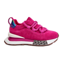 Sneakers da Donna in Pelle Scamosciata con Plateau Con Allacciatura Spessa Artiker 55C0086 Fucsia rosa