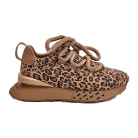 Sneakers da Donna in Pelle Scamosciata con Plateau Con Allacciatura Spessa Leopardata Artiker 55C0135 Marrone