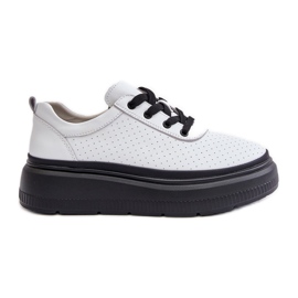 Scarpe Sportive Da Donna Su Plateau, Pelle Naturale, Bianco 41470 Vinceza