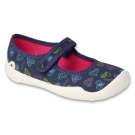 Pantofole per bambini Befado con cuori, velcro, 114Y535, blu navy
