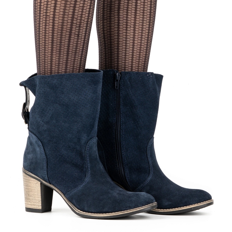 Olivier Stivaletti Sophia in pelle traforata, blu navy