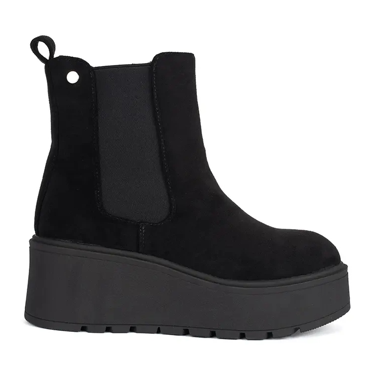 Stivaletti Chelsea in camoscio nero con zeppa