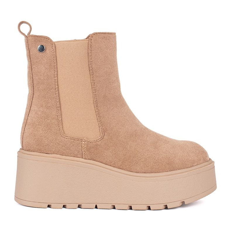 Stivaletti Chelsea in camoscio beige con zeppa