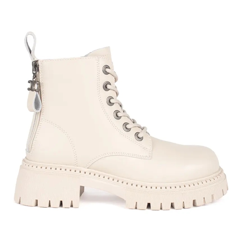 Stivaletti da donna stringati in pelle beige