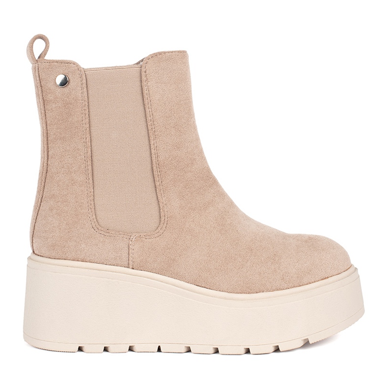Stivaletti Chelsea in camoscio beige con zeppa