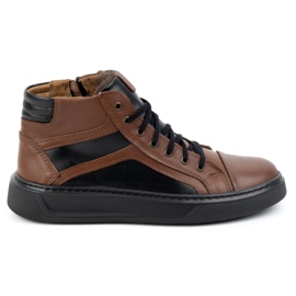 KOMODO Scarpe da uomo in pelle, sneakers invernali 886K, marrone