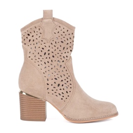 Seastar Stivali da cowboy beige traforati con tacco alto