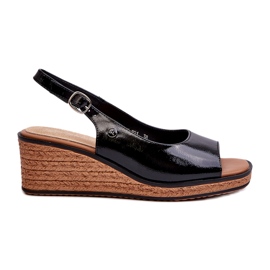 Sandali con zeppa in vernice da donna Sergio Leone SK301 Neri nero