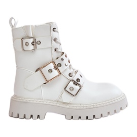 Stivali Worker In Eco Pelle Con Fibbie Bianco Serizia bianca