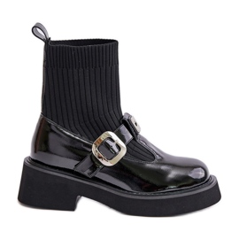 S.Barski Stivaletti in vernice con calzino e fibbia, slip-on MR880-076, nero