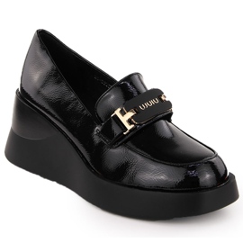 Scarpe con zeppa in pelle da donna, nere, Vinceza 58337 nero