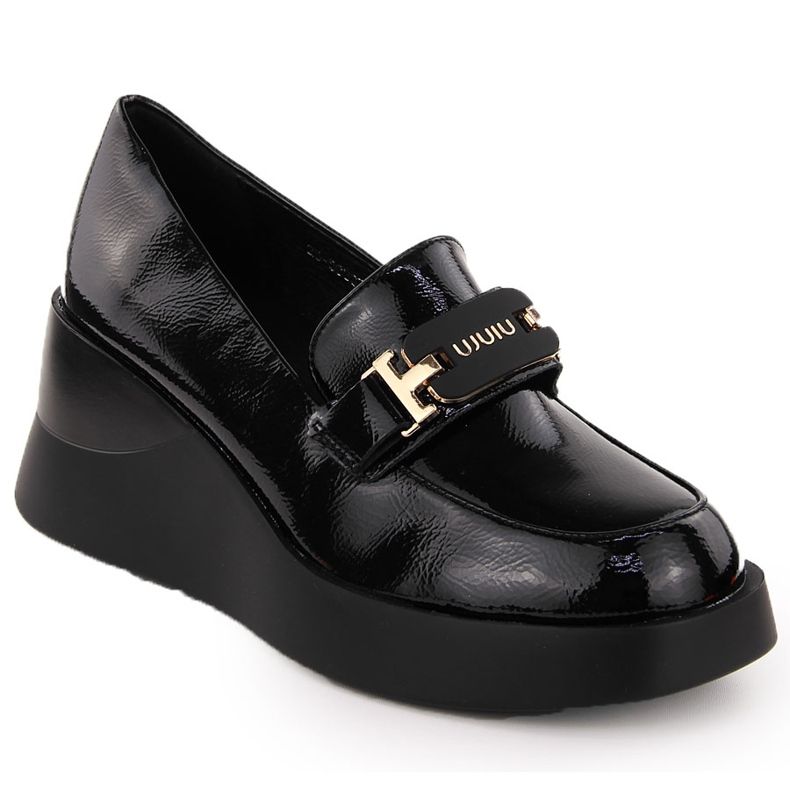 Scarpe con zeppa in pelle da donna, nere, Vinceza 58337 nero