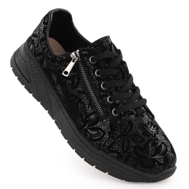 Scarpe da donna in pelle nera con fiori T.Sokolski J24-333 nero