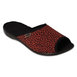 Ciabatte da donna Befado in PU, fantasia animalier 255D005, rosso/nero