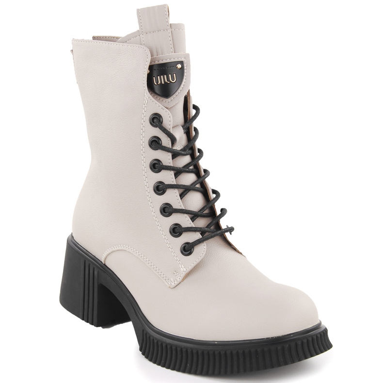 Stivaletti da donna in pelle beige Vinceza 66671