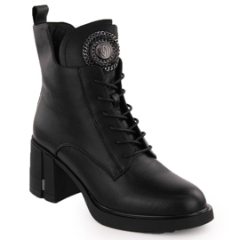 Stivaletti da donna in pelle con decorazione, nero Vinceza 66676