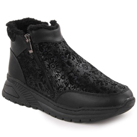 Stivaletti da donna in pelle nera con fiori T.Sokolski Z24-329 nero