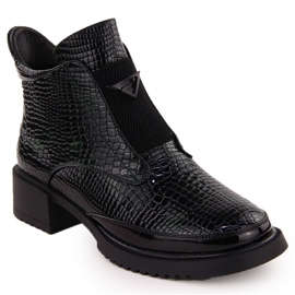 Stivaletti da donna in vernice di coccodrillo, nero e verde, Filippo DBT6663