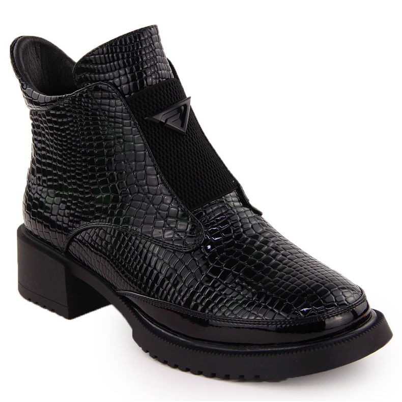 Stivaletti da donna in vernice di coccodrillo, nero e verde, Filippo DBT6663