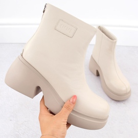 Stivali da donna in pelle con plateau, beige Goe OO2N4155