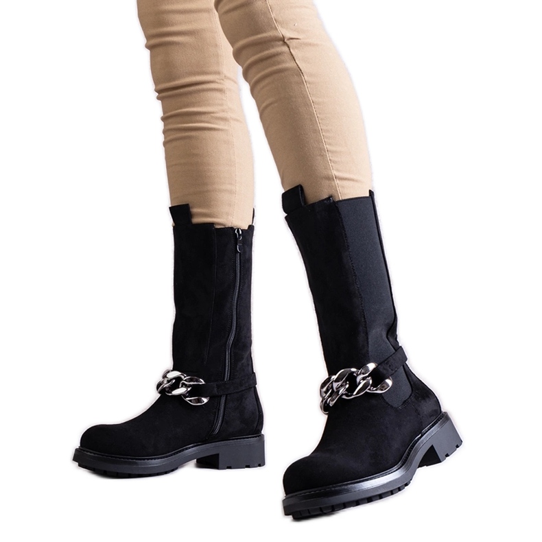 Stivaletti da donna neri decorati con catena Yasarna nero