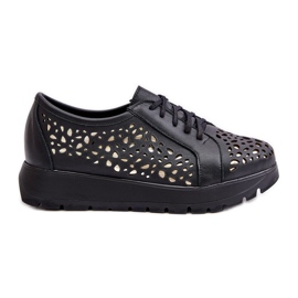 Zazoo 2973 Scarpe con plateau in pelle con motivo traforato, nere nero