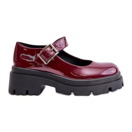 Scarpe da donna in vernice con fibbia, Plikuria bordeaux rosso