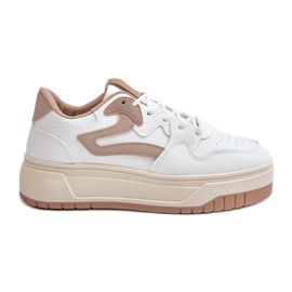 Sneakers da Donna in Eco Pelle sulla Piattaforma Bianca e Beige Henizore