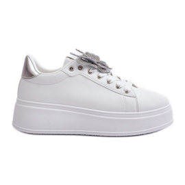 Sneakers da donna con plateau e farfalla, Naritevia bianca e argento bianco