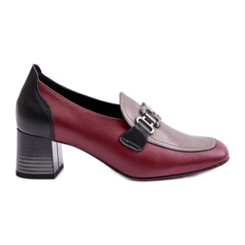 Décolleté Tacco Alto In Pelle Con Decorazione Oro Laura Messi 2861 Bordeaux rosso