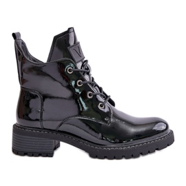Stivali da donna isolati con tacco basso in vernice Vinceza 58136 Nero