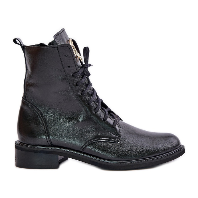 Zazoo 2955 Stivaletti Patent Worker Con Dettaglio Oro Sulla Linguetta, Nero