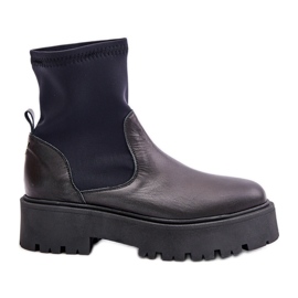 Zazoo 2947 Stivali Slip-On da Donna In Pelle Naturale, Nero